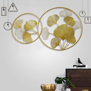 Adhesivo Decorativo de Pared con Hoja de Ginkgo, Acero Inoxidable, Circular, Minimalista, Decoración para el Hogar, Arte Colgante - Product Image 1