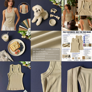 Top da <span class=keywords><strong>Donna</strong></span> con Spalline <span class=keywords><strong>Larghe</strong></span>, Design Racerback, in Tessuto Costolato Morbido ed Elastico, Lyocell Modal Spandex, Scollo Quadrato - Product Image 6
