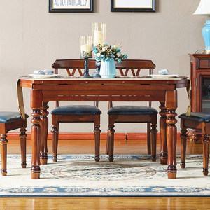 Mesa de <span class=keywords><strong>Comedor</strong></span> Ovalada Extensible de Madera Estilo Americano, Convertible, Rústica, Vintage, para <span class=keywords><strong>6</strong></span> Personas, con <span class=keywords><strong>Sillas</strong></span> de <span class=keywords><strong>Comedor</strong></span> - Product Image 2