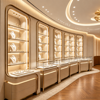 Conception d'intérieur de bijouterie de luxe au style incurvé et projet de vitrine sur mesure