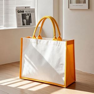 Sac fourre-tout en toile personnalisé imprimé, patchwork bicolore avec poignées roulées pour promotion de cadeaux - Product Image 5