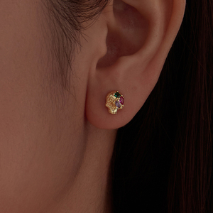 Boucles d'oreilles en forme de crâne doré avec cristaux colorés, style punk, pour fête, bijoux unisexes - Product Image 5