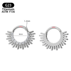 <b>Titanium</b> Nose <b>Ring</b> 8mm G23 ASTM F136 Zircon Inlay Tassel Design Septum Piercing Jewelry - Product Image 1