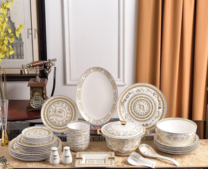 Luxury Blue Palace Dining Room Sets Dinnerware Sets Europe Bone China Wholesale 58 Pcs Dishes and Plates <b>Brown</b> <b>Box</b> Giveaways - Product Image 4