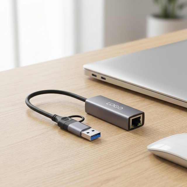 USB 3.0 Type-C Dual Port RJ45 Ethernet Adapter High Speed Network Card Custom Logo Portable Laptop Phone in Stock