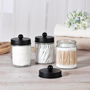 Paquete de 3 Frascos de Vidrio Estilo Boticario con Tapas de Acero Inoxidable Desmontables - Organizador para Baño, para Hisopos de Algodón, Esponjas de Maquillaje - Product Image 5