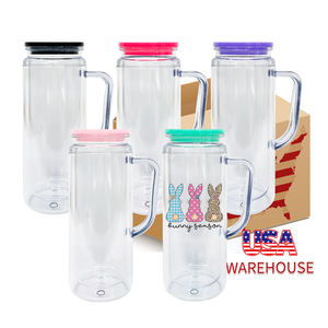 Magazzino USA: Bicchieri Riutilizzabili Pre-Forati da 12oz e 16oz per UV DTF, Globo di Neve in Acrilico Trasparente con Manico e Tappo per Caffè e Viaggi - Product Image 1