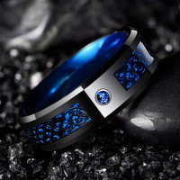 Bague Dragon celtique en acier inoxydable, 8mm, à rainure rouge, bord biseauté, incrustation de Zircon, bande en fibre de carbone rouge pour hommes