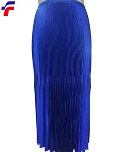 Elegent royal blue silky poly satin pleated crinkle skirt