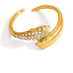 Dolphin Shape Gold Plated <b>Ring</b> With <b>Crystal</b> Pave Setting Unisex Fashion Jewelry Gift - Product Image 5