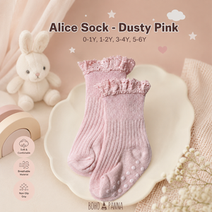 Calcetines elásticos de color rosa polvoriento con tela suave, transpirables y con soporte flexible que mantienen los pies pequeños cómodos en todo momento. - Product Image 6