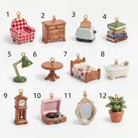 Perhiasan Uniseks Trendi Warna-warni Buatan Sendiri, Liontin Sofa/Kabinet/Tempat Tidur Berlapis Emas 18K dari Baja Anti Karat untuk Hadiah