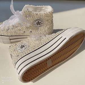 Zapatillas de Lona para Mujer al por Mayor, Zapatos de Novia con Perlas y Cristales para Bodas en la Playa, Plataforma de 4 cm con Suela Gruesa - Product Image 3