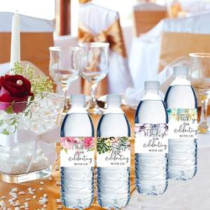 Pegatinas de etiquetas para botellas de <span class=keywords><strong>agua</strong></span> con flores, envolturas para botellas de boda, gracias por celebrar con fiesta de <span class=keywords><strong>cumpleaños</strong></span> autoadhesiva Floral - Product Image 4
