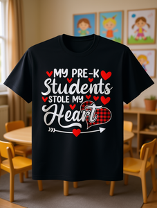 Maglietta da insegnante My Pre K Students Stole My Heart, nera, a maniche corte, in cotone, regalo di San Valentino per gli educatori, girocollo unisex - Product Image 2