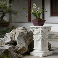 Socle de jardin en résine sculptée en forme de couronne - Finition effet marbre, base élégante pour jardinières et décoration extérieure (style colonne grecque)