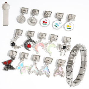 Italian Silver Module Pendant Set Mixed Shapes For Bracelet Making DIY Jewelry Craft Accessories Chain - Product Image 1