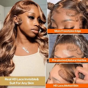 5X5 13X4 13x6 360 Hd Lace Closure Front Raw Virgin <strong>Human</strong> Hair <strong>Wigs</strong> Wholesale Price P4/27 Ombre Brown <strong>Wig</strong> Highlight Body Wave - Product Image 3