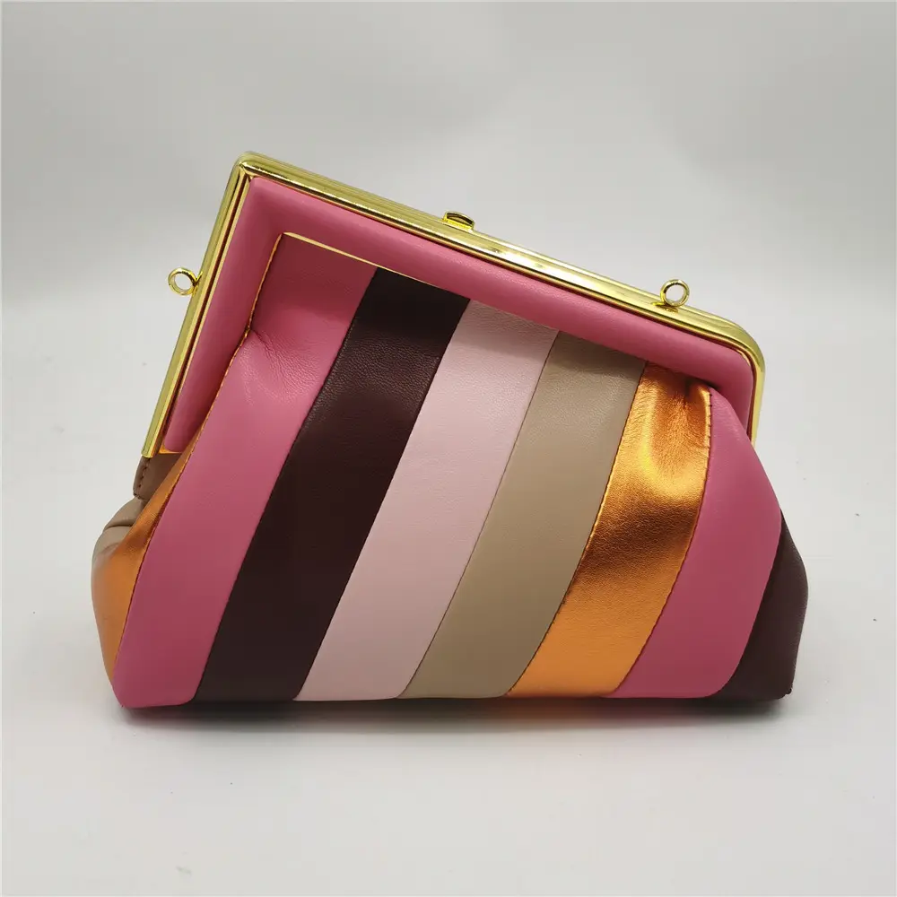 New Arrival Summer Jointing Colorful Clamp Handbag For Women Rainbow Shoulder Bag
