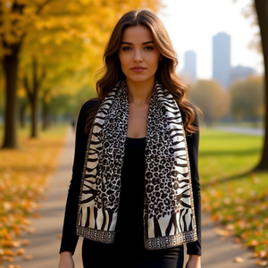 Sciarpa Lunga in Broccato con Stampa Leopardata 90x180cm, Accessorio di Moda per Donne - Product Image 2