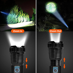 مصباح يدوي LED قوي قابل لإعادة الشحن P90 مقاوم للماء مع شاشة عرض وتكبير تلسكوبي من سبائك الألومنيوم مع شحن USB - Product Image 4