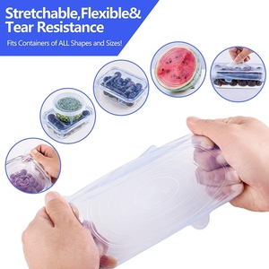 Flexible de silicona transparente comida fresca secreto sello cubierta Strech <span class=keywords><strong>tapas</strong></span> <span class=keywords><strong>6</strong></span> Paquete de microondas reutilizable elástica de silicio tapa - Product Image 5