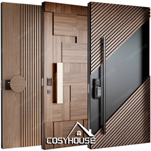 Porta d'Ingresso a Bilico per Esterni in Legno Massello di Noce Nero Stile Americano per Villa di Lusso - Product Image 2