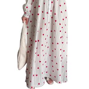 Abito Lungo Estivo Casual Elegante Personalizzato di Alta Qualità, Stile Boho, Bianco, a Maniche Lunghe con Stampa a <span class=keywords><strong>Cuori</strong></span>, <span class=keywords><strong>Vestito</strong></span> Maxi Comodo - Product Image 3