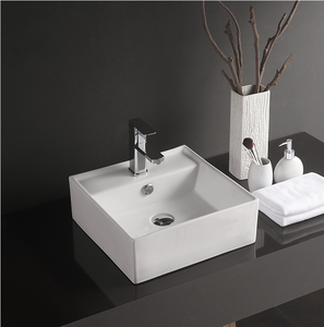 Lavabo de Baño de Cerámica Blanca de Diseño Personalizado, Lavabo Moderno <span class=keywords><strong>Cuadrado</strong></span> de Arte para Sobreponer - Product Image 2