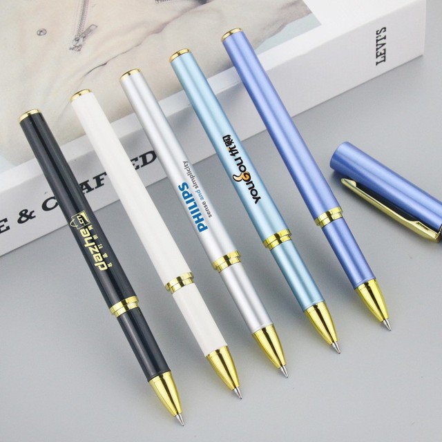 High Quality Metallic Gold Business Gift Roller Ballpoint Pen with 0.5mm Black Gel Ink Roller Ball Pen-support Custom logo