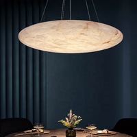 Lustre de salon villa en albâtre naturel créatif de design moderne, lustre nordique rond en marbre pour salle à manger d'hôtel