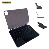 IFacemall - Nueva Funda Magnética con Teclado Táctil Retroiluminado Inalámbrico de Alta Gama para iPad 13 Air 6 2024 Pro 12.9 Pulgadas, Negro/Blanco, EE. UU.