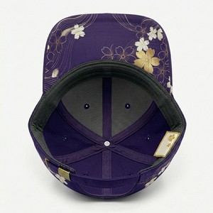 Gorra Snapback de Terciopelo Floral Violeta Injae con Estampado Dorado, 6 Paneles, Ajustable, Unisex, Estilo Japonés Coreano, Casual, Primavera Verano - Product Image 5