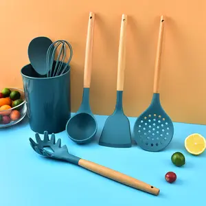 批发7件/套家用厨房炊具铲子可重复使用厨房工具木制硅胶厨房用具套装