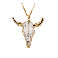 Vintage Plaqué Or Taureau Tête Bovins Crâne Pendentif Collier À La Mode Alliage Chrétien Religieux Charme Corne De Buffle 45*47mm