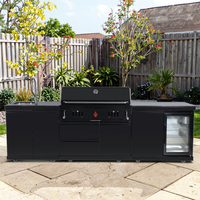 Cuisine d'extérieur en acier inoxydable Barbecue à charbon de bois Cuisine de jardin Barbecue noir avec réfrigérateur, armoire et évier