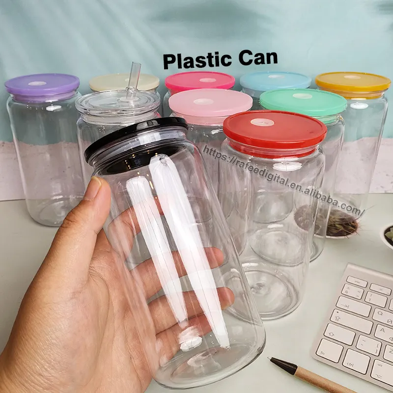 Bán buôn số lượng lớn New 16 oz 16 oz tái sử dụng rõ ràng trong suốt cứng acrylic nhựa bia có thể Tumbler cốc cốc nước với nắp và rơm