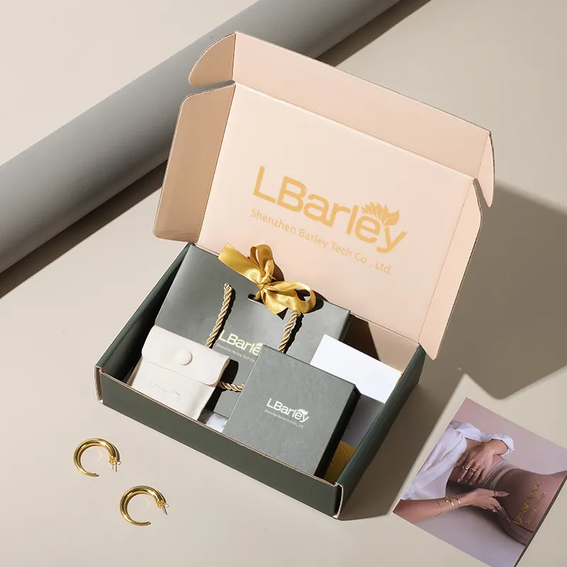 Lbarley OEM Produit Personnaliser Boîte d'Expédition Emballage Impression Bijoux Ondulé Personnalisé avec Logo Emballage