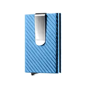 Factory Price Carbon Fiber Aluminum Pop up Credit Card Holder RFID blocking slim wallet with Money Clip