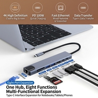 Estación de acoplamiento multipuerto de concentrador tipo C 8 en 1 de alta calidad con 4K HDMI USB3.0 RJ45 SDTF adaptador de carga PD de 2 puertos USB C