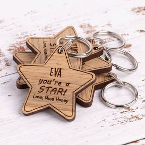 Custom Star Shape <b>Wooden</b> Keychain Laser Engraved Personalized Name-Durable Eco-Friendly Graduation <b>Gift</b> for Students Teachers - Product Image 1