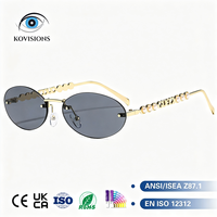 Lunettes de soleil ovales sans monture pour femme, protection UV400, branches en métal incrustées de perles, verres découpés en forme de chaîne, idéales pour les fêtes et la plage