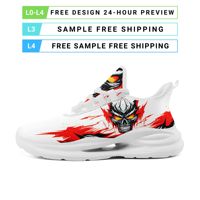 Chaussures de course respirantes en maille avec amorti, motif crâne, impression par sublimation de logo personnalisé, OEM/ODM pour hommes et femmes