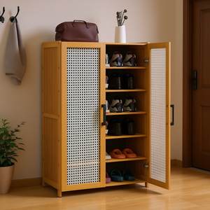 Zapatero de Bambú de 6 Niveles, Organizador de Zapatos Independiente con Puertas Huecas, Almacenamiento para Pasillo, Diseño Moderno y Minimalista - Product Image 2