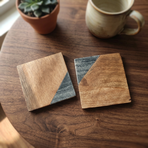 Posavasos Cuadrados de Madera con Incrustaciones de Resina Gris, Modernos y Antideslizantes, para Decoración de Mesa, Ecológicos, para el Hogar y la Comedor - Product Image 1