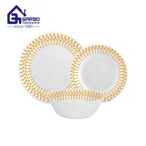 Wholesale 18pcs opal glass dinner set with yellow circle decal with competitive price and fast delivery time can be customized