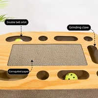 Planche à gratter interactive en carton ondulé pour chat avec balles à clochettes roulantes, arche de jeu pour chat, boîte d'activités, tapis à gratter pour chat