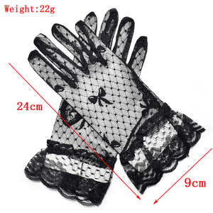Gants courts en dentelle et résille MIO pour femme, avec nœud, noirs et blancs, style vintage, à volants au poignet, élégants, pour mariée, mitaines de soirée et de <span class=keywords><strong>mariage</strong></span> - Product Image 6