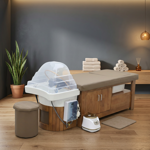 Fauteuil de lavage contemporain en bois avec lavabo en porcelaine et bain de pieds intégré, mobilier de salon pour usage commercial - Product Image 1