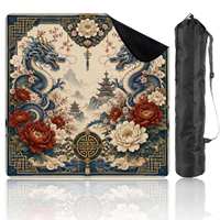 Tapis de mahjong personnalisé de style chinois avec motif paon, antidérapant, lavable, avec sac de rangement, vente en gros OEM